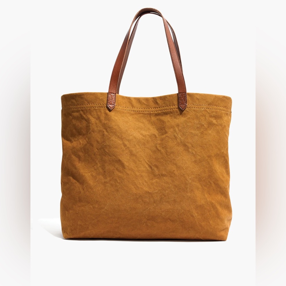 Madewell Mustard Canvas Tote with Brown Leather Handles